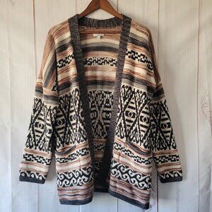 Buckle Lucky Brand Jacquard Boyfriend Open Front Knit Cardigan Sweater, Western
